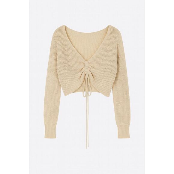 Princess Polly Ally Knit Sweater Beige Ruched Front Crop Top S/M - Picture 1 of 6